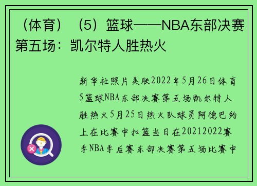 （体育）（5）篮球——NBA东部决赛第五场：凯尔特人胜热火